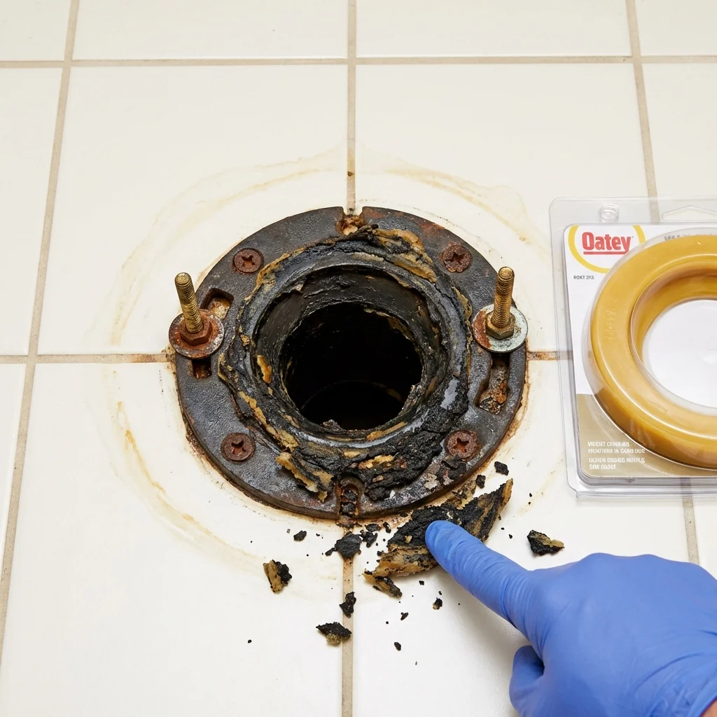 Failed wax ring showing water seepage at the base of a toilet in a La Joya, TX home